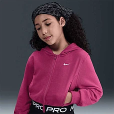 ДЕТСКО ГОРНИЩЕ ЗА МОМИЧЕ NIKE HQ9312-634 PRO DF FZ FLC HDY ЧЕРВЕНО-ЛИЛАВО