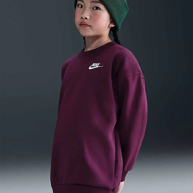 ДЕТСКА БЛУЗА ЗА МОМИЧЕ NIKE FD2923-610 NSW CLUB FLC OVRSZD CREW LBR БОРДО