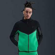 МЪЖКО ГОРНИЩЕ NIKE HV0949-013 TCH FLC FZ WR HOODIE ЧЕРНО/ЗЕЛЕНО