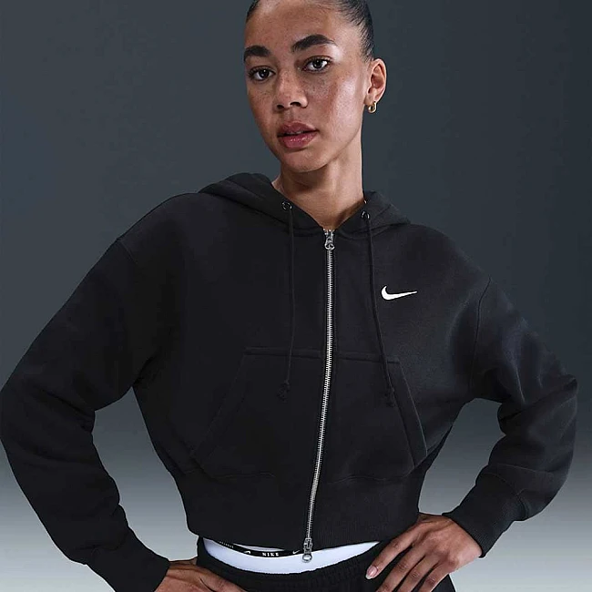 ДАМСКО ГОРНИЩЕ NIKE HV2426-010 NSW PHNX FLC CROP FZ HDY ЧЕРНО