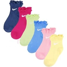ДЕТСКИ ЧОРАПИ ЗА МОМИЧЕ NIKE GN0925-V12 6PK RUFFLE ANKLE SOC РОЗОВИ/ЖЪЛТИ/ЗЕЛЕНИ/СИНИ
