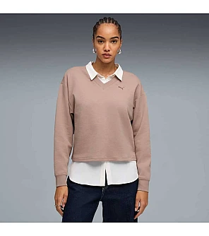 ДАМСКА БЛУЗА PUMA 69181688 ESS ELEVATED V-NECK CREW DK БЕЖОВА