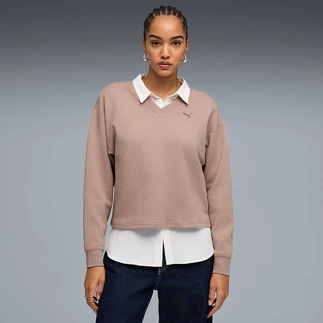 ДАМСКА БЛУЗА PUMA 69181688 ESS ELEVATED V-NECK CREW DK БЕЖОВА
