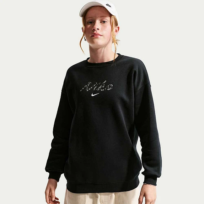 ДЕТСКА БЛУЗА ЗА МОМИЧЕ NIKE IM4963-010 NSW STDIO FLC OVRSZD CRW AOP ЧЕРНА