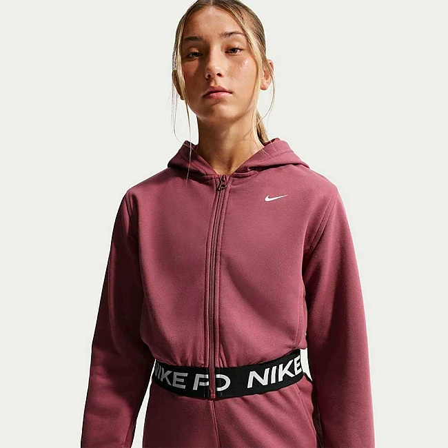 ДЕТСКО ГОРНИЩЕ ЗА МОМИЧЕ NIKE HQ9312-654 PRO DF FZ FLC HDY ПЕПЕЛЯВО РОЗОВО