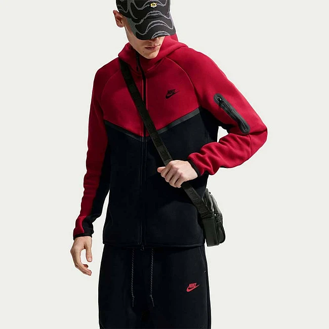 МЪЖКО ГОРНИЩЕ NIKE HV0949-608 TCH FLC FZ WR HOODIE ЧЕРВЕНО/ЧЕРНО