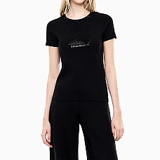 ДАМСКА ТЕНИСКА EA7 EMPORIO ARMANI 7W001405-UC001 LOGO SERIES W TEE SS STRASS BOX CROSSOVER ЧЕРНА