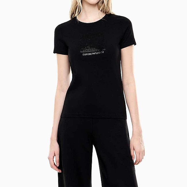 ДАМСКА ТЕНИСКА EA7 EMPORIO ARMANI 7W001405-UC001 LOGO SERIES W TEE SS STRASS BOX CROSSOVER ЧЕРНА