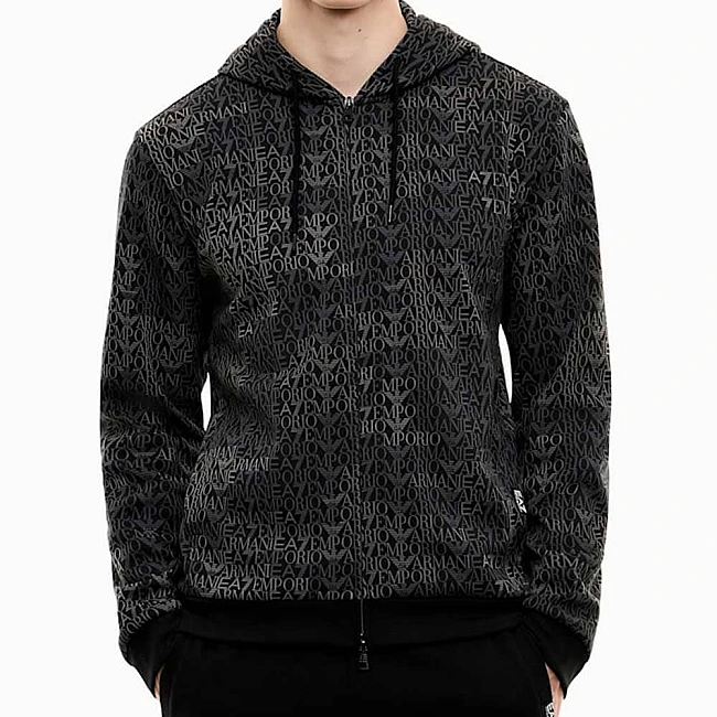 МЪЖКО ГОРНИЩЕ EA7 EMPORIO ARMANI 7M002206-FC099 LOGO SERIES M HOODIE FZ MONOGRAM COPL ЧЕРНО