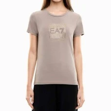ДАМСКА ТЕНИСКА EA7 EMPORIO ARMANI 7W001405-U6100 LOGO SERIES W TEE SS STRASS BOX CROSSOVER КАФЯВА