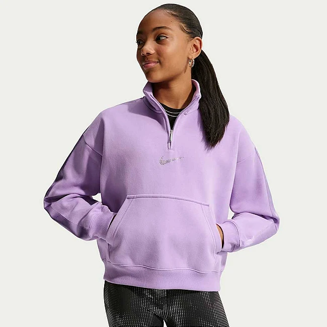 ДЕТСКА БЛУЗА ЗА МОМИЧЕ NIKE IM4932-589 NSW STUDIO FLC QZ SHINE ЛИЛАВА