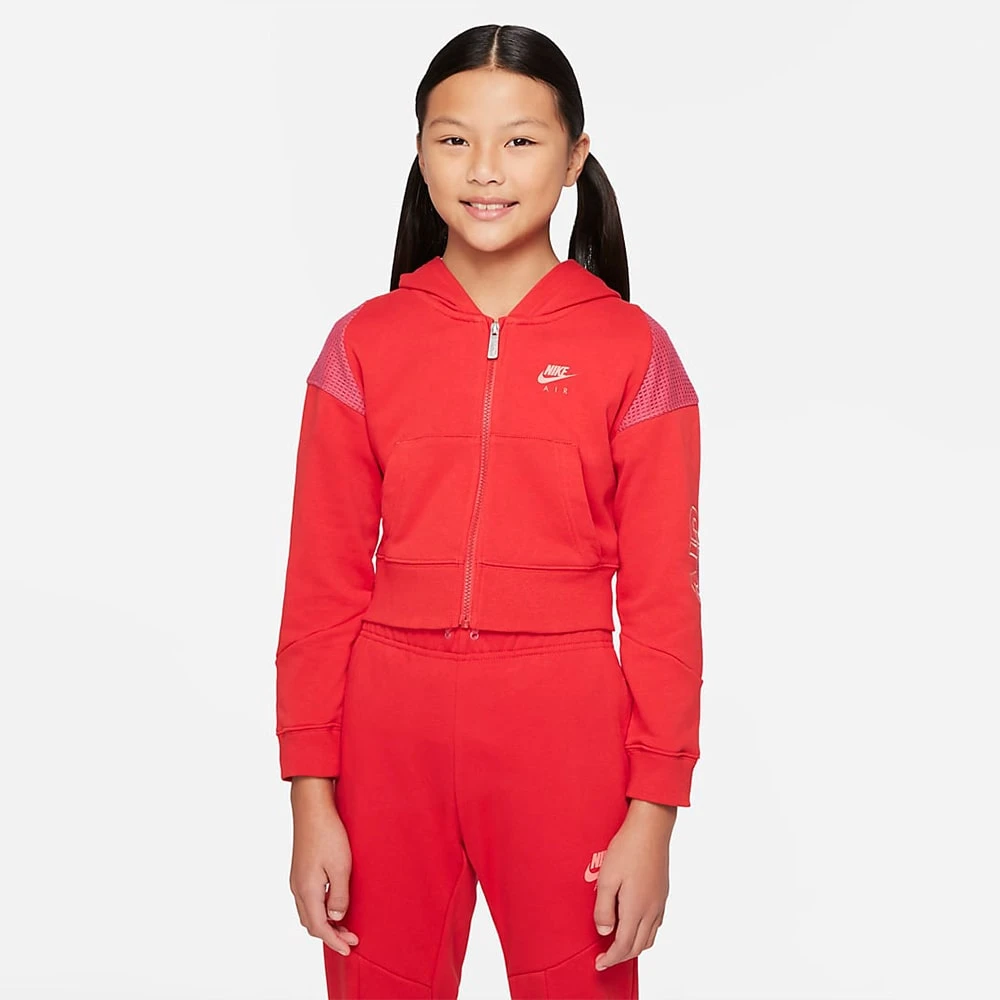 ДЕТСКО ГОРНИЩЕ ЗА МОМИЧЕ NIKE NSW AIR FT FZ HOODIE RED - lotus-sport.bg