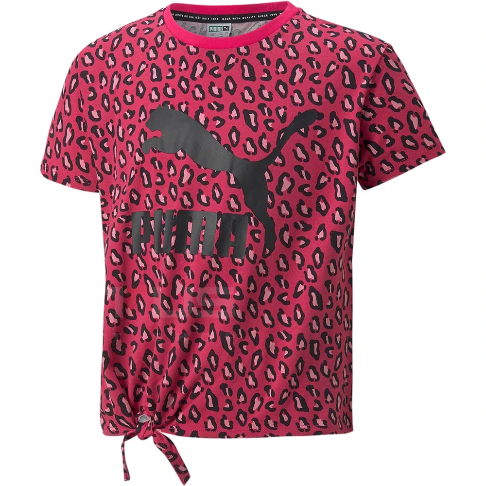 ДЕТСКА ТЕНИСКА ЗА МОМИЧЕ PUMA CLASSICS SUMMER ROAR AOP KNOTTED TEE G BEETROOT - lotus-sport.bg