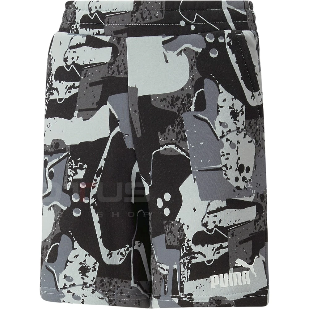 ДЕТСКИ КЪСИ ПАНТАЛОНИ ЗА МОМЧЕ PUMA ESS+ STREET ART AOP SHORTS B BLACK - lotus-sport.bg