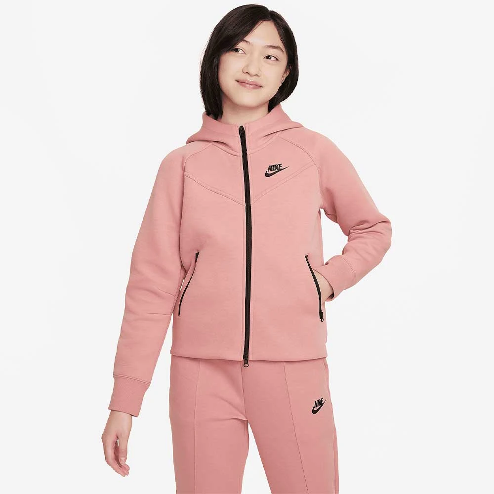 ДЕТСКО ГОРНИЩЕ ЗА МОМИЧЕ NIKE NSW TCH FLC HD FZ LS RED STARDUST - lotus-sport.bg