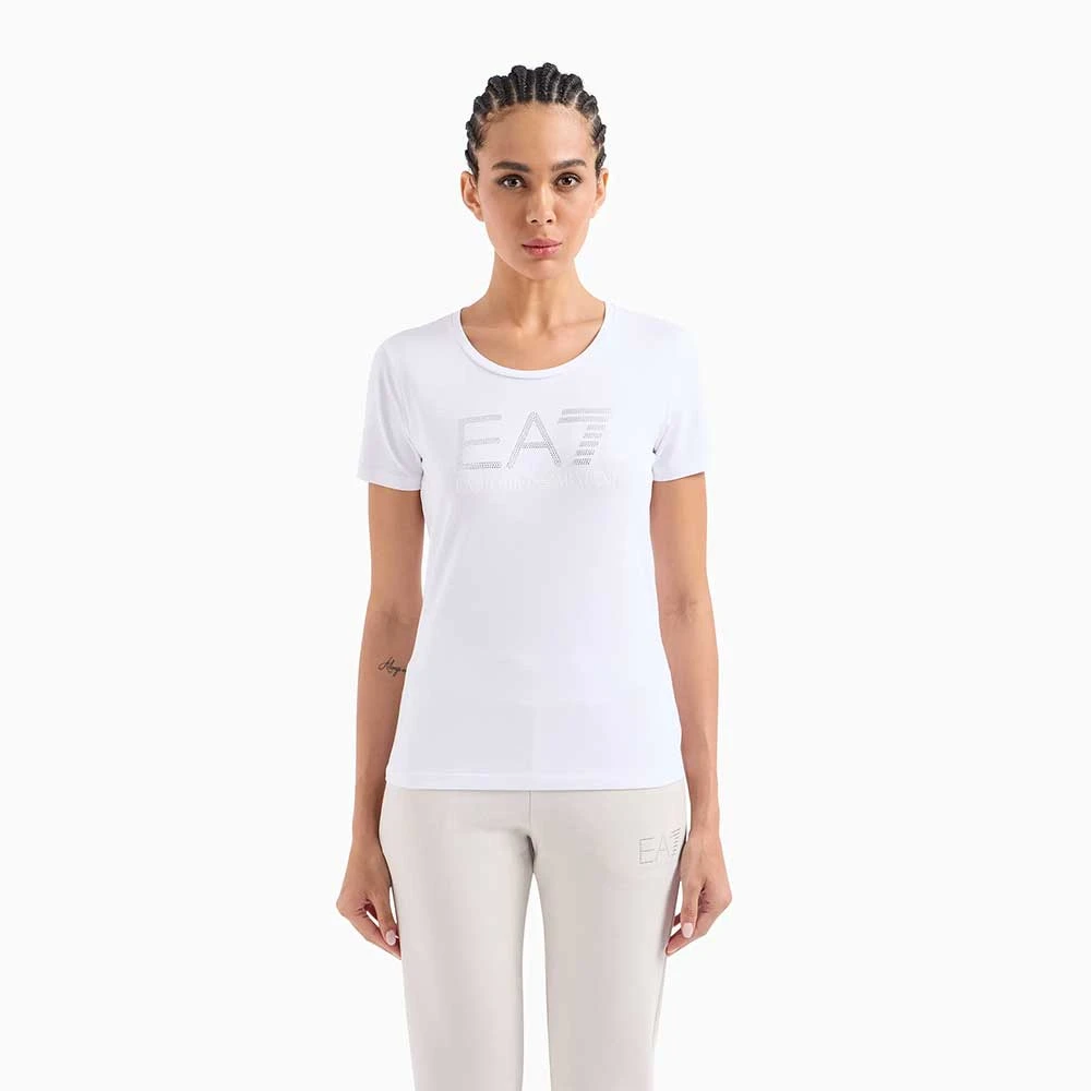 ДАМСКА ТЕНИСКА EA7 EMPORIO ARMANI 3DTT21 TRAIN LOGO SERIES W TEE SS FANCY STRASS БЯЛА - lotus-sport.bg