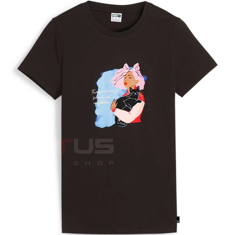 ДАМСКА ТЕНИСКА PUMA 62540801 GRAPHICS POSITIVE VIBE TEE ЧЕРНА - lotus-sport.bg