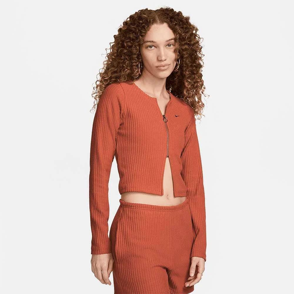 ДАМСКО ГОРНИЩЕ NIKE NSW CHLL KNT RIB FZ CRDGN ОРАНЖЕВО-КАФЯВО - lotus-sport.bg