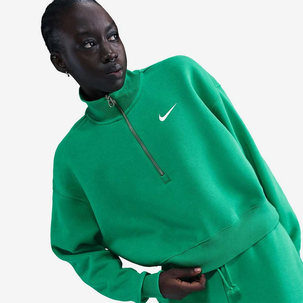 ДАМСКА БЛУЗА NIKE DQ5767-324 NSW PHNX FLC QZ CROP ЗЕЛЕНА - lotus-sport.bg