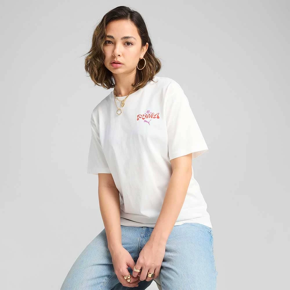 ДАМСКА ТЕНИСКА PUMA 62981302 WARDROBE ESS FLORAL PACK RELAXED GRAPHIC TEE БЯЛА - lotus-sport.bg