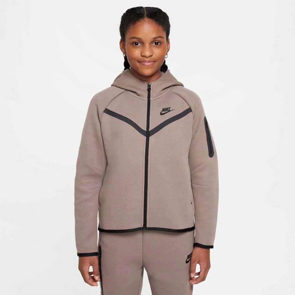 ДЕТСКО ГОРНИЩЕ ЗА МОМИЧЕ NIKE HV8695-214 NSW TCH FLC HD FZ LS PD СВЕТЛОКАФЯВО - lotus-sport.bg