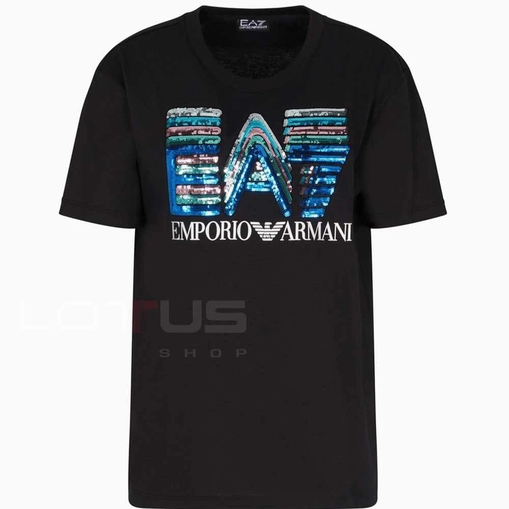 ДАМСКА ТЕНИСКА EA7 EMPORIO ARMANI 7W000724-UC001 LOGO SERIES TEE SS MAXI LOGO SEQUINS CROSSOVER ЧЕРНА - lotus-sport.bg
