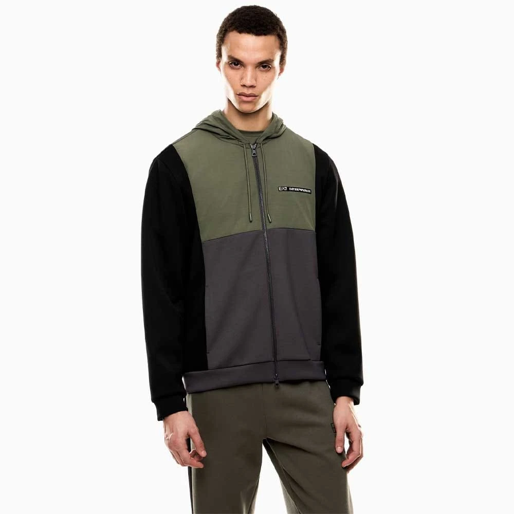 МЪЖКО ГОРНИЩЕ EA7 EMPORIO ARMANI 7M000938-U8100 ATHLETIC COLOUR BLOCK HOODIE FZ NYLON ЗЕЛЕНО/ТЪМНОСИВО - lotus-sport.bg