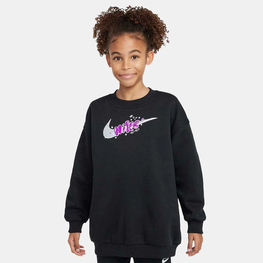 ДЕТСКА БЛУЗА ЗА МОМИЧЕ NIKE HQ9299-010 NSW CLUB FLC OVRSZD CREW GX ЧЕРНА - lotus-sport.bg