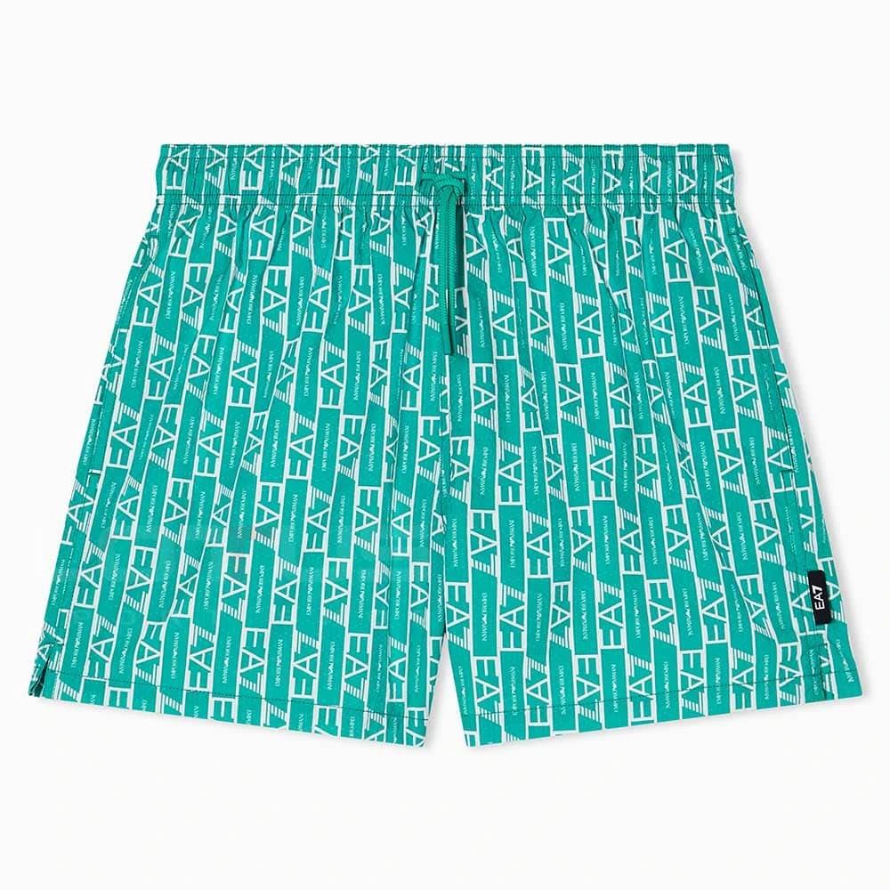 МЪЖКИ ПЛУВНИ ШОРТИ EA7 EMPORIO ARMANI 7M001677-M7132 BW M GRAPHIC VERTICAL MONOGRAM BOXER ЗЕЛЕНИ - lotus-sport.bg