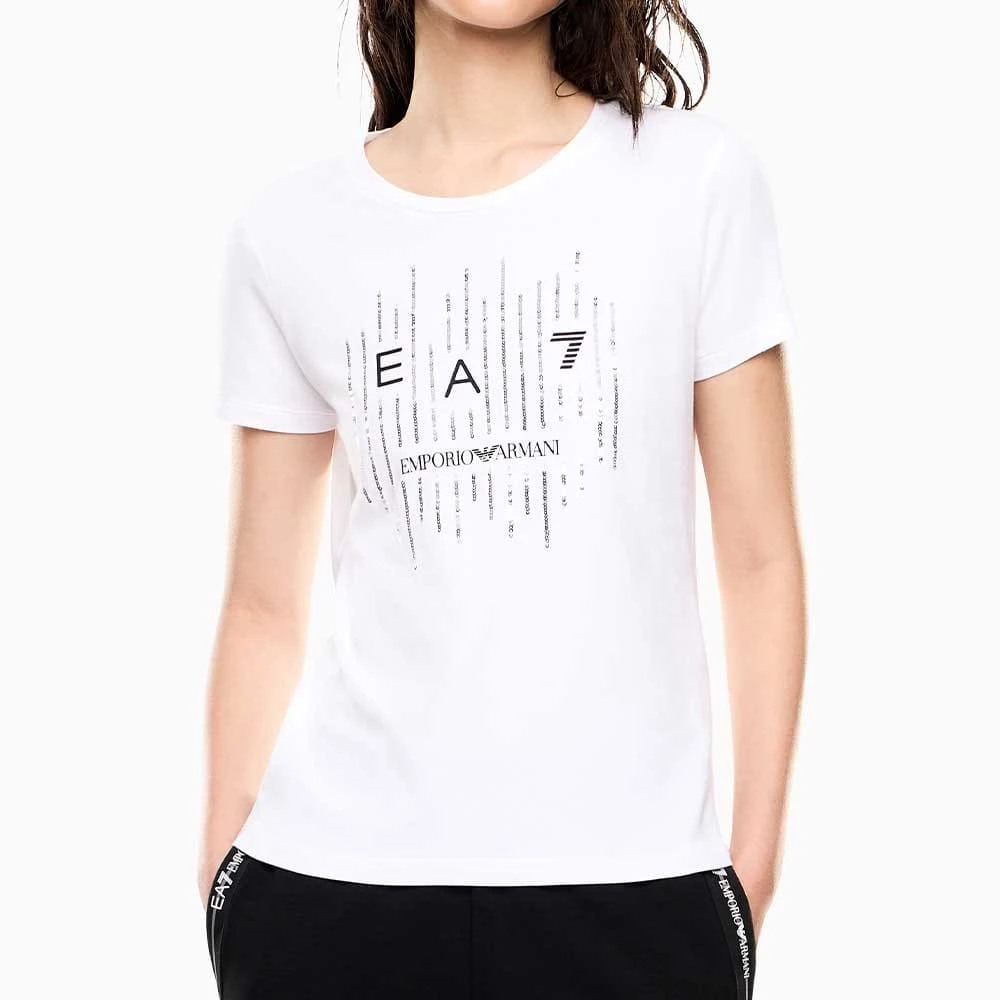 ДАМСКА ТЕНИСКА EA7 EMPORIO ARMANI 7W001097-U0002 LOGO SERIES W TEE SS LETTERS CROSSOVER БЯЛА - lotus-sport.bg