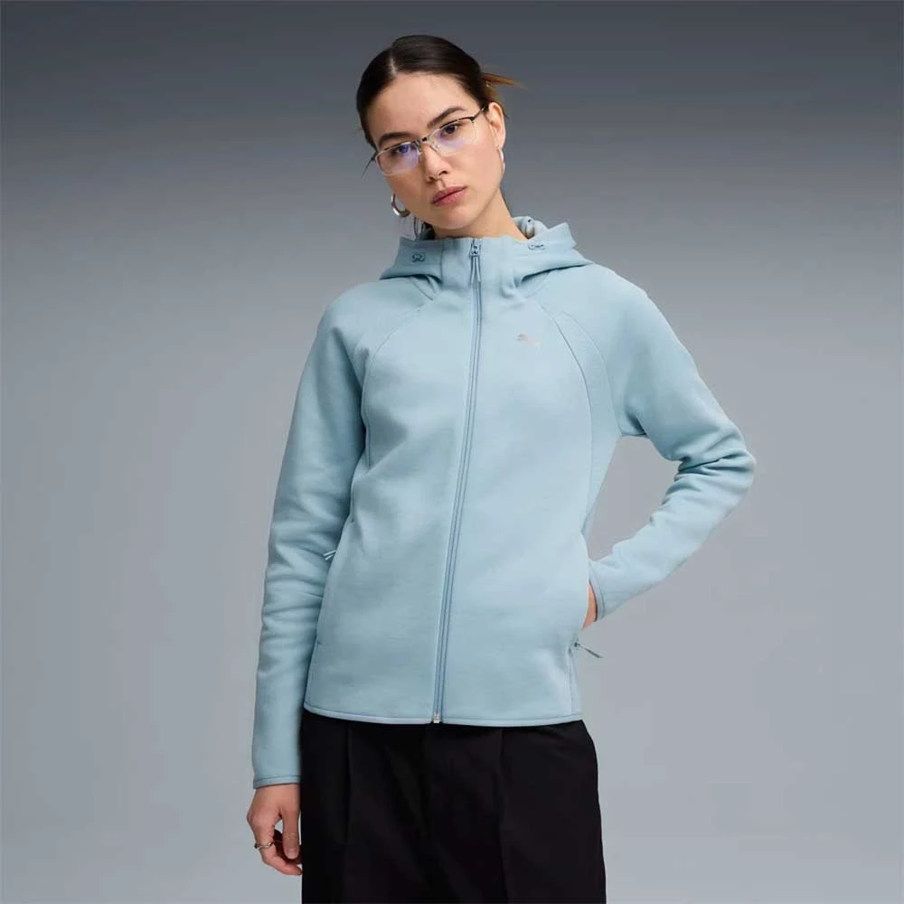 ДАМСКО ГОРНИЩЕ PUMA 69189847 EVOSTRIPE FULL-ZIP HOODIE DK СВЕТЛОСИНЬО - lotus-sport.bg