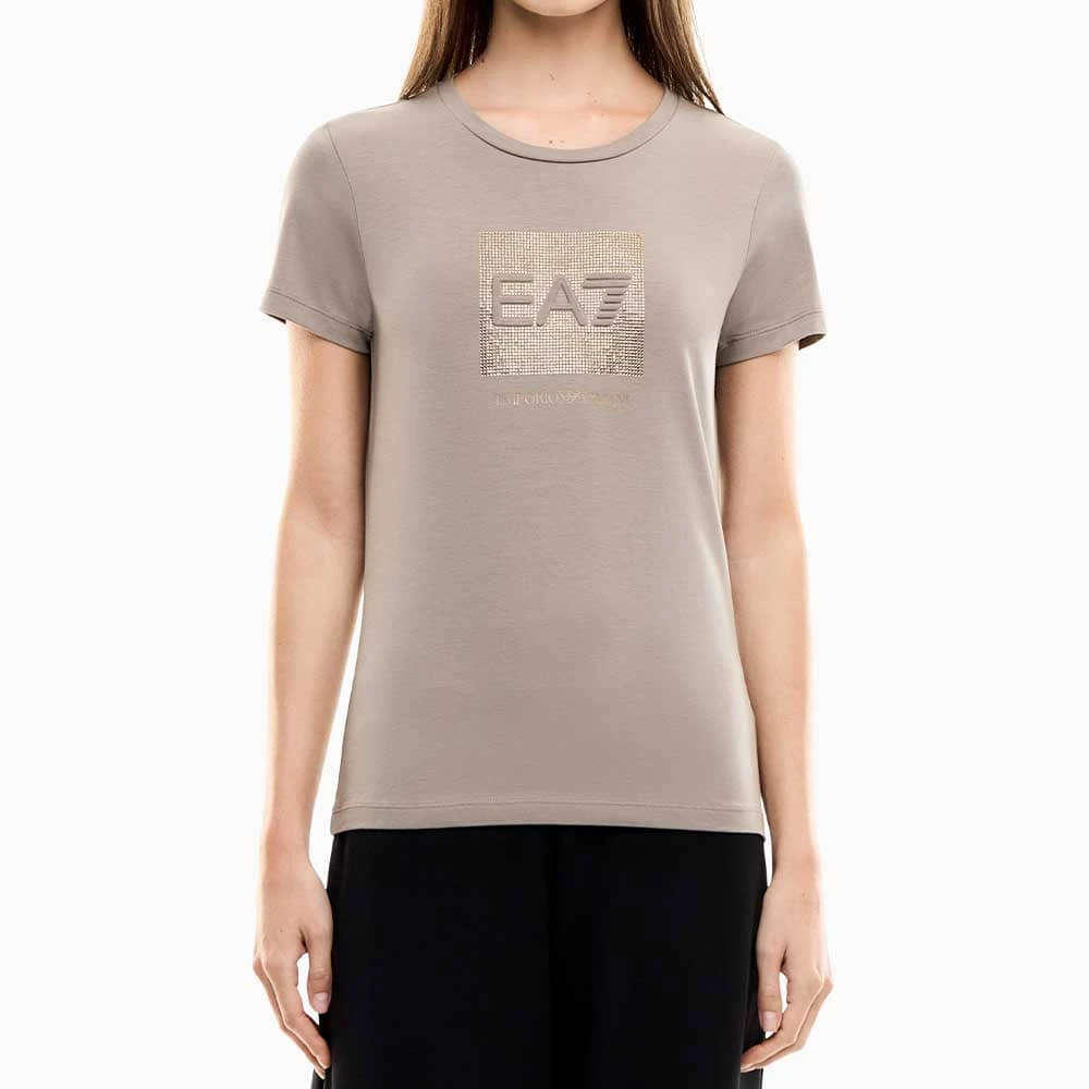 ДАМСКА ТЕНИСКА EA7 EMPORIO ARMANI 7W001405-U6100 LOGO SERIES W TEE SS STRASS BOX CROSSOVER КАФЯВА - lotus-sport.bg