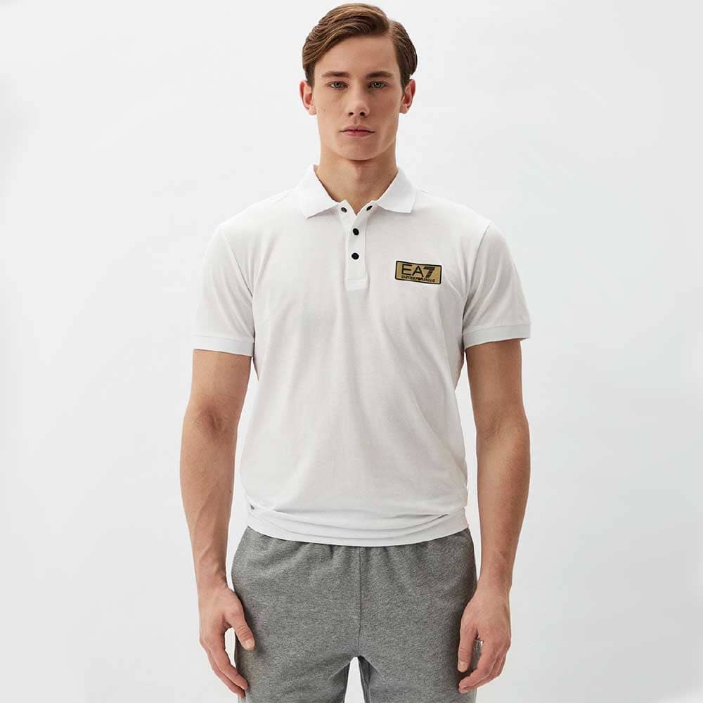 МЪЖКА ТЕНИСКА EA7 EMPORIO ARMANI 3DPF02 TRAIN GOLD LABEL M POLO PIMA PQ БЯЛА - lotus-sport.bg