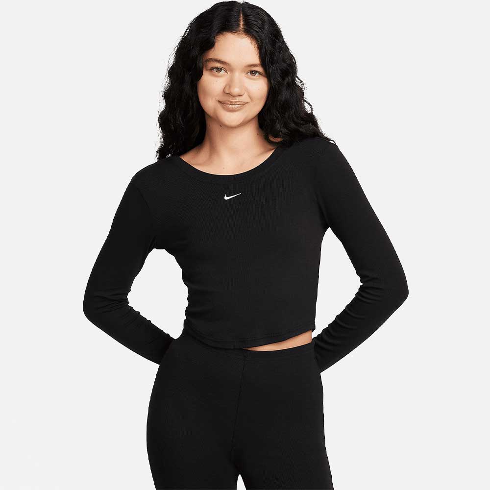 ДАМСКА БЛУЗА NIKE NSW CHLL KNT MRIB LS TOP ЧЕРНА - lotus-sport.bg