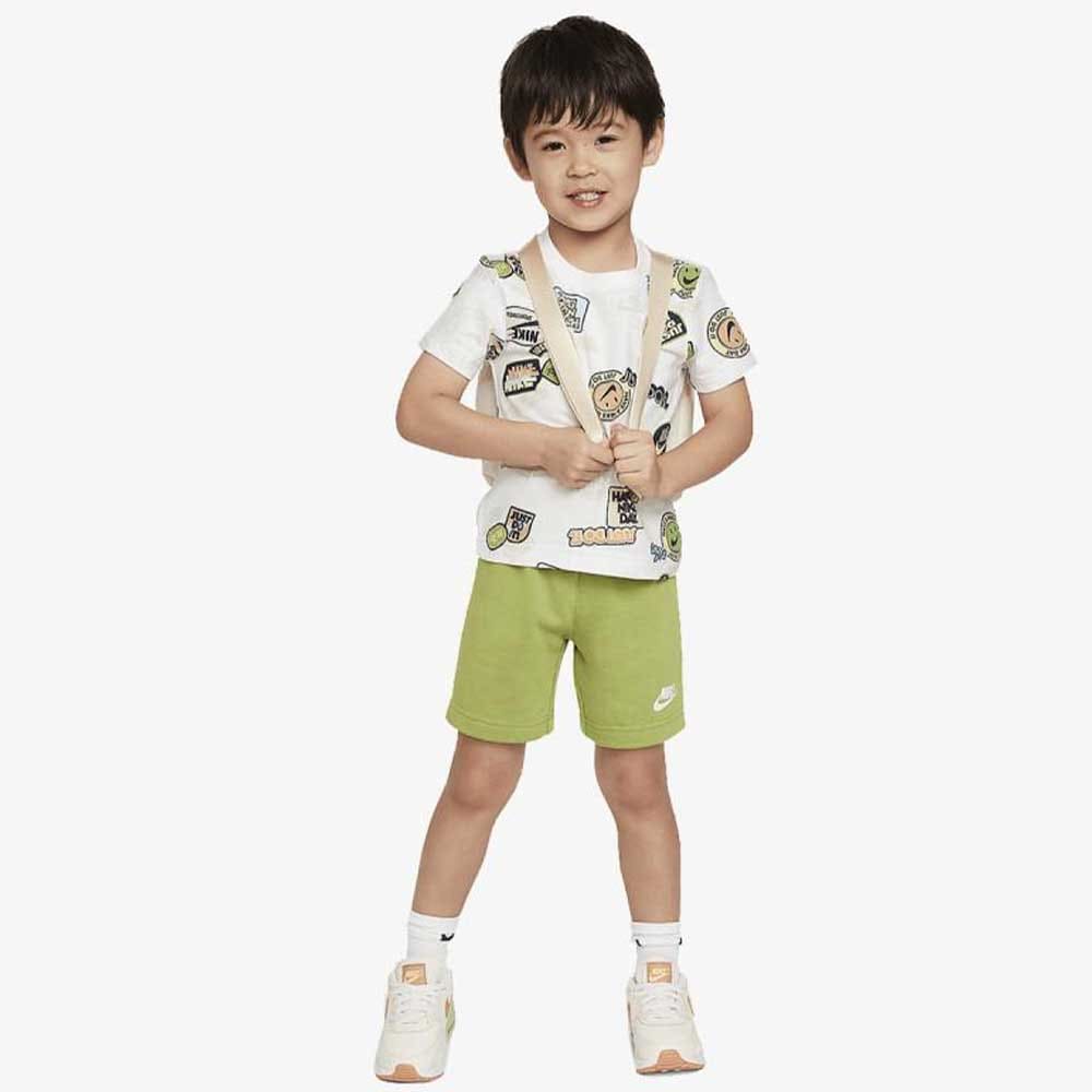 БЕБЕШКИ СПОРТЕН ЕКИП ЗА МОМЧЕ NIKE BK NSW AOP FT SHORT SET БЯЛ/ЗЕЛЕН - lotus-sport.bg