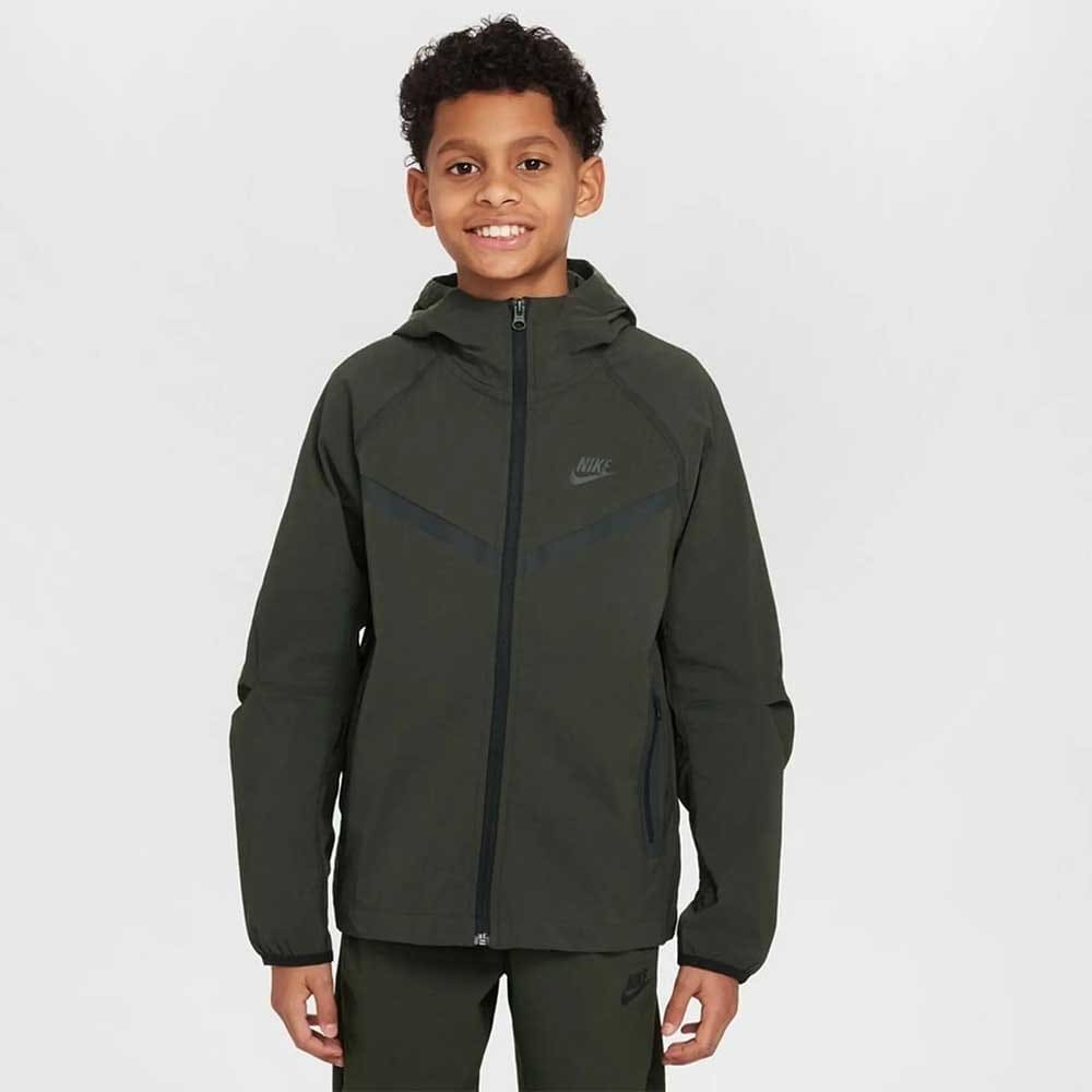 ДЕТСКО ГОРНИЩЕ ЗА МОМЧЕ NIKE HQ8911-355 NSW TCH WVN FZ JKT PD ТЪМНОЗЕЛЕНО - lotus-sport.bg