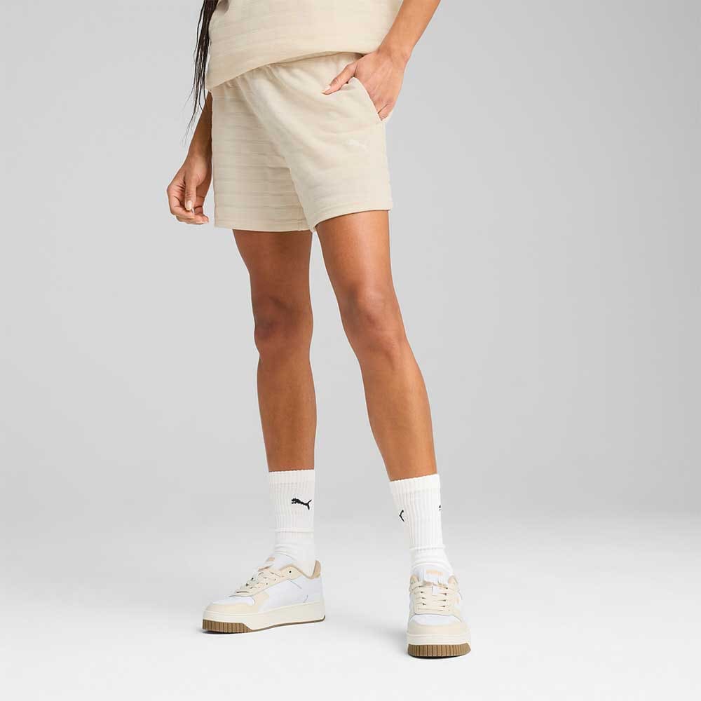 ДАМСКИ КЪСИ ПАНТАЛОНИ PUMA 68502887 ESS ELEVATED MID-RISE STRUCTURED SHORTS 5IN БЕЖОВИ - lotus-sport.bg