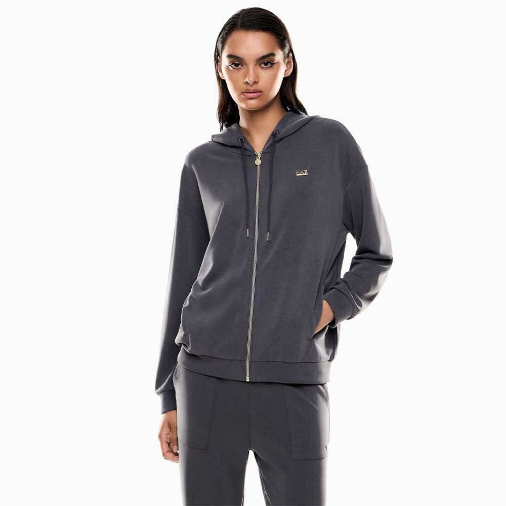 ДАМСКО ГОРНИЩЕ EA7 EMPORIO ARMANI 7W000192-U8117 CORE LADY RELAX HOODIE FZ ТЪМНОСИВО - lotus-sport.bg