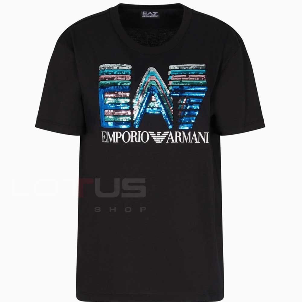 ДАМСКА ТЕНИСКА EA7 EMPORIO ARMANI 7W000724-UC001 LOGO SERIES TEE SS MAXI LOGO SEQUINS CROSSOVER ЧЕРНА - lotus-sport.bg