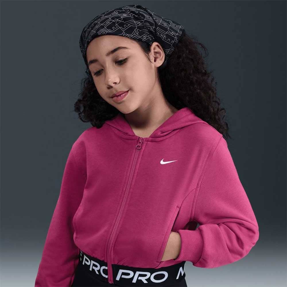 ДЕТСКО ГОРНИЩЕ ЗА МОМИЧЕ NIKE HQ9312-634 PRO DF FZ FLC HDY ЧЕРВЕНО-ЛИЛАВО - lotus-sport.bg